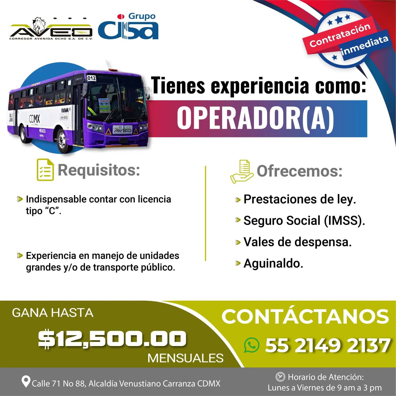 VACANTES JUNIO COAVEO operador